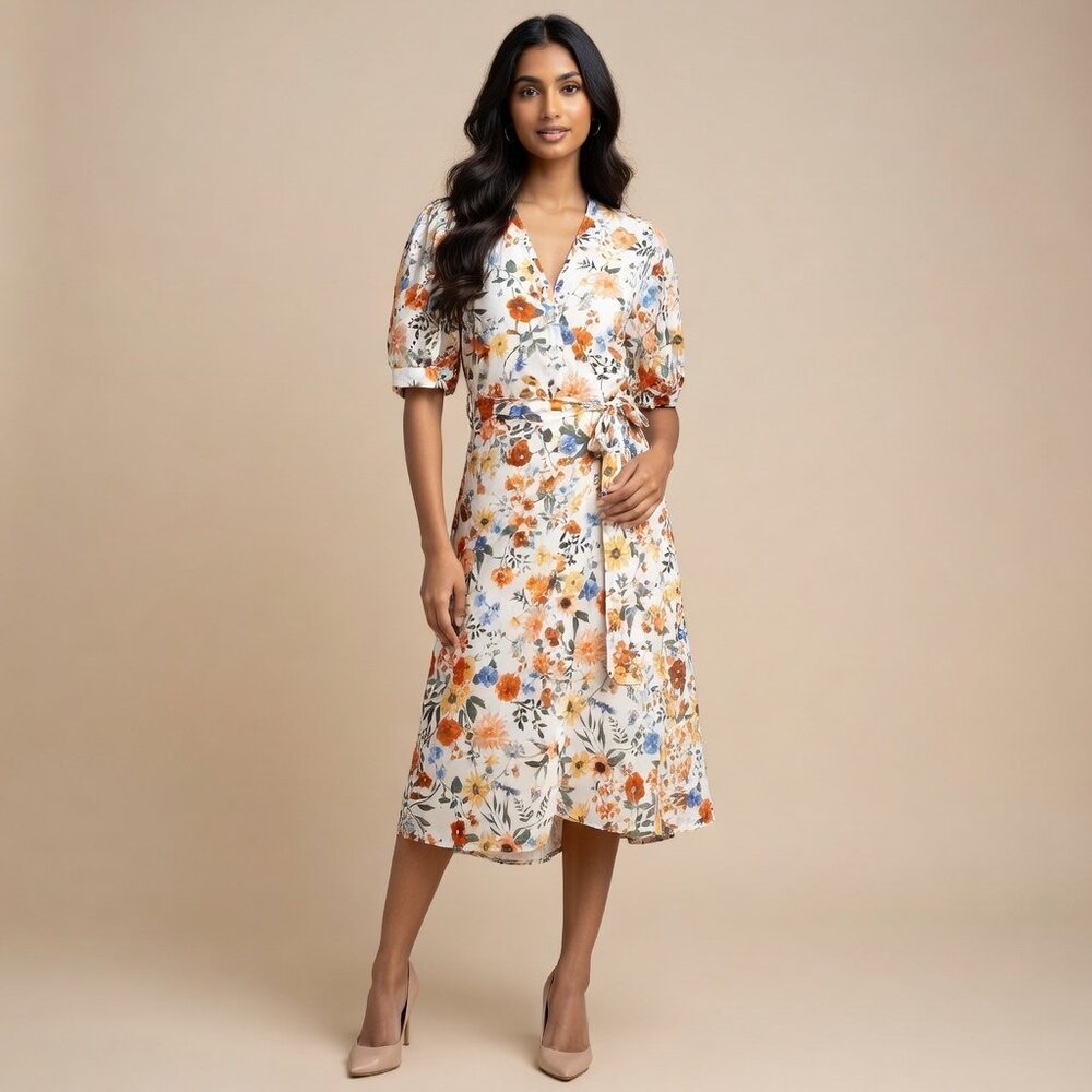 St. John's Bay Floral Midi Dress - Orange and Blue